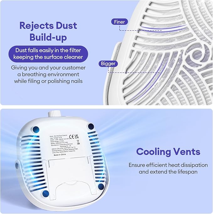Mini Rechargeable Nail Dust Collector, Small Quiet & Cordless Vacuum Nail Tech Fan Dust Collector, 60° Standing Design for Nail Art, 600Pa, Low Noise, Salon and Home Use