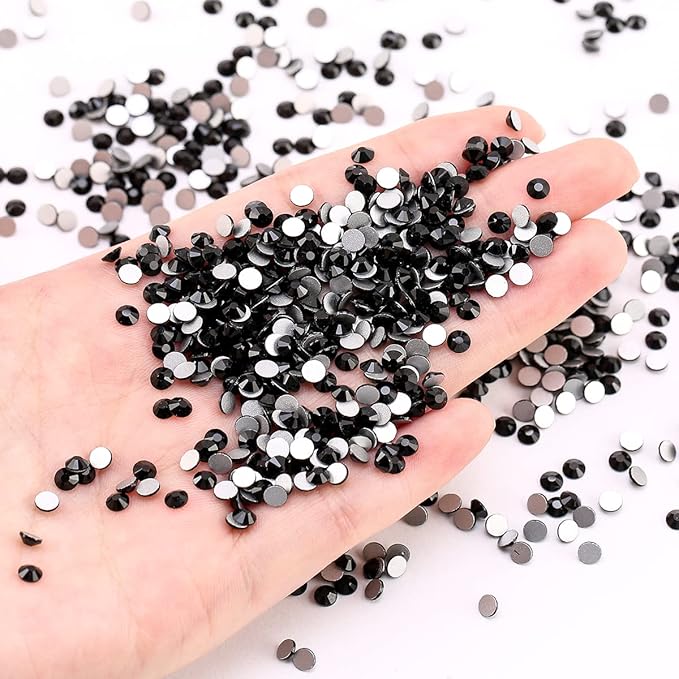 Novani Black Rhinestones, Flatback Crystal Loose Gemstones 1440pcs Glass Rhinestones for Clothes Shoes Crafts Makeup Nail Art and DIY Decorations(SS6, 2mm)