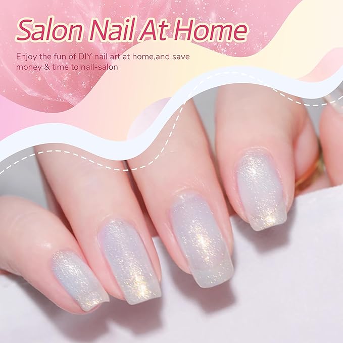Glossy Hema Free Builder Base Gel Polish, Soak Off Strengthening Builder Gel, Shimmer Nude White Nails Thickening Rubber Base Beginners & DIY Fall Nails