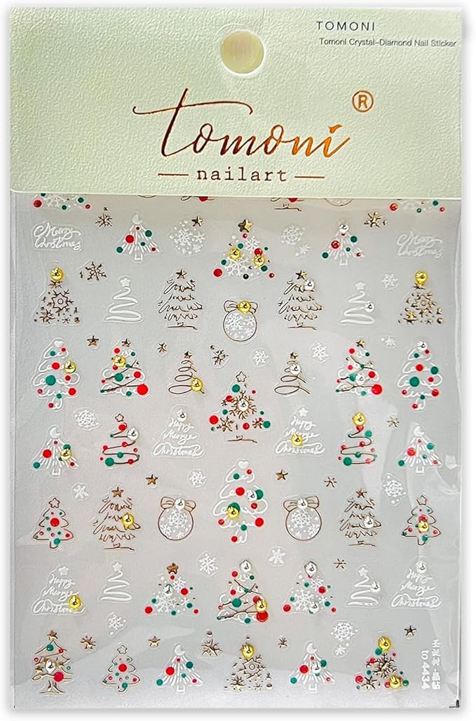 1 Sheet Christmas Tree Nail Art Sticker 5D Embossed Colorful Christmas Tree with Gold and Silver Pearl Nail Sticker Decal Acrylic Nail Supplies for Women Girls DIY Nail Art Decoration