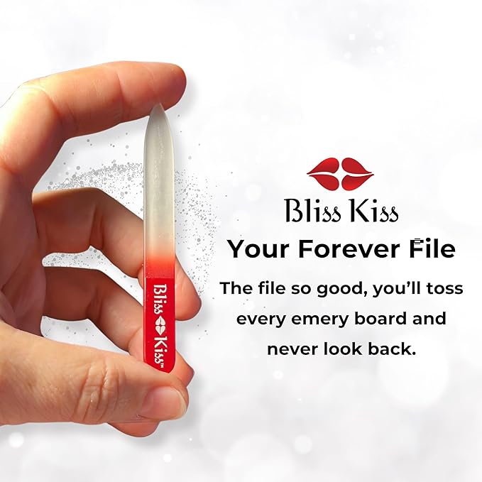 Bliss Kiss Simply Czech Crystal Glass Nail File case and Sleeve | Small File Gentle for Natural Nails, Durable Manicure Tool, Perfect for Travel, Emery Boards Alternative