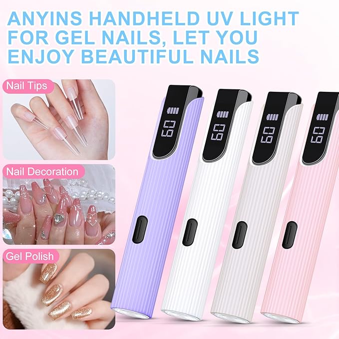 Handheld UV Light for Gel Nails, Pink Mini UV Light for Nails Cordless Mini Nail Lamp Rechargeable with Led Display Lamp for Rhinestone Glue Decoration DIY at Home (Pastel Pink)