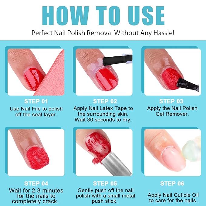 Quick Gel Nail Polish Remover, Easy Remove Gel Polish in 3 Minutes, No Need Soaking or Wrapping, Gel Remover for Nails, 15ml 6PCS