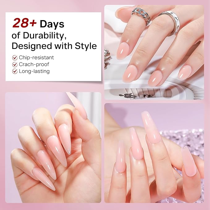 MIZHSE Builder Nail Gel, 8-in-1 Jelly Pink Nude Builder Nail Gel Strengthener Gel Thickening Extension Rhinestone Glue in a Bottle for DIY Salon LED & U V Lamp Needed 16mL