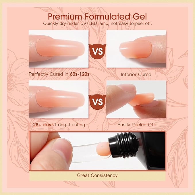 ROSALIND 2 oz Nude Poly Nail Gel, Fall Poly Extension Orange Gel Poly Builder Nude Nail Quick Building Acrylic Nails Poly Extension Gel Poly Thickening Nail Art Design Natural