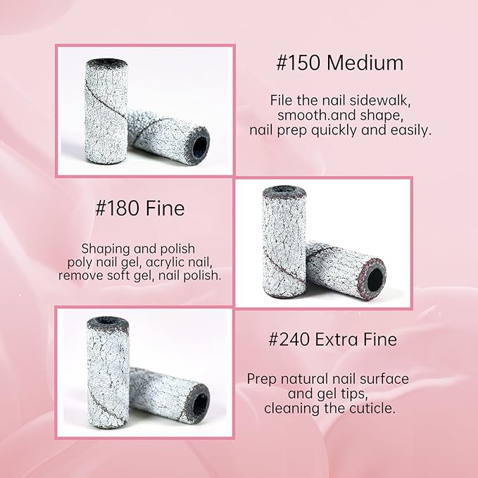 Sanding Bands for Nail Drill Nail Drill Bits Set, Corfulra Upgraded Small Sanding Bands with Mandrel Bit, 100 pcs 150 Fine Grits for Natural Nail, Nail Accessories of Nail Tech Must Haves, White