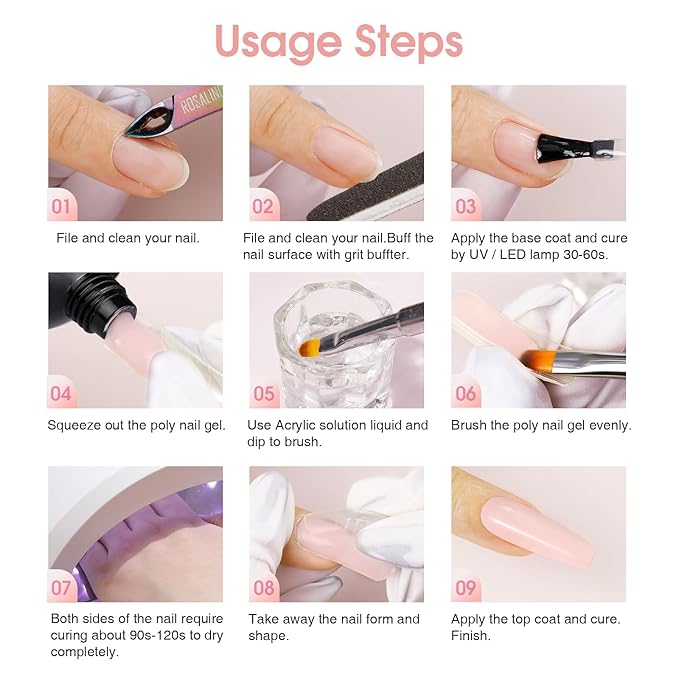 ROSALIND Soft Pink Poly Nail Gel, 2 oz Poly Extension Gel for Nail Art Decoration, Nail Thickening Extension Easy to DIY, Pink Nail Enhancement Need UV Lamp(Update Version
