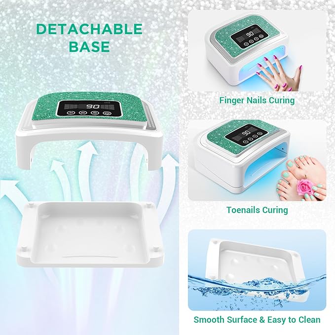 Aedavey Cordless Nail Lamp, Rechargeable UV Nail Lamp for Gel Nails, LED Nail Lamp with 4 Timer Modes, Gel Nail Light Decorate with Sparkling Nail Rhinestones Diamond (Sparkly Green Diamond)