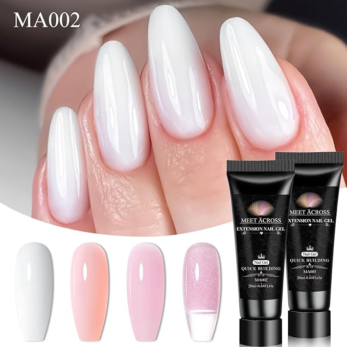 MEET ACROSS Poly Nail Gel 10Pcs Nail Extension Gel Set and Nail Extension Starter Kit for Beginners Nail Art DIY Home Gifts for Women (White/Pink, 12pcs)