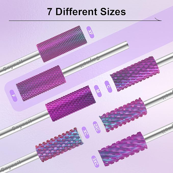 3/32" Small 5.35MM Barrel Bit Tungsten Carbide Nail Drill Bit Safety Bit for Gel & Acrylic Removal, 2- Way Rotating Efile Tip, Salon Electric File Accessory (F Girt, Purple)
