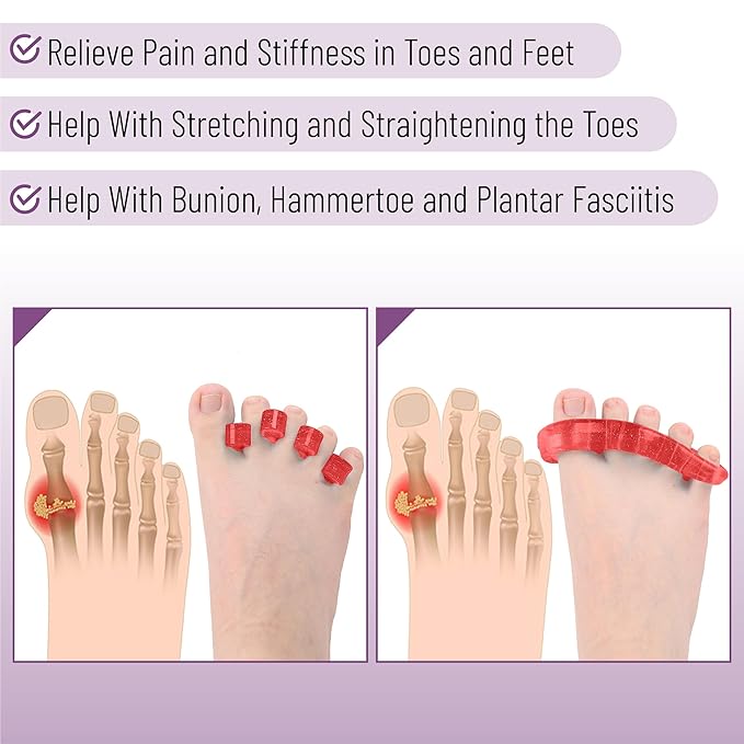 Dr. JK- ToePal Gel Toe Separator, 4 Pairs, Toe Spacers, Bunion Corrector, Pink & Purple, Christmas Gifts