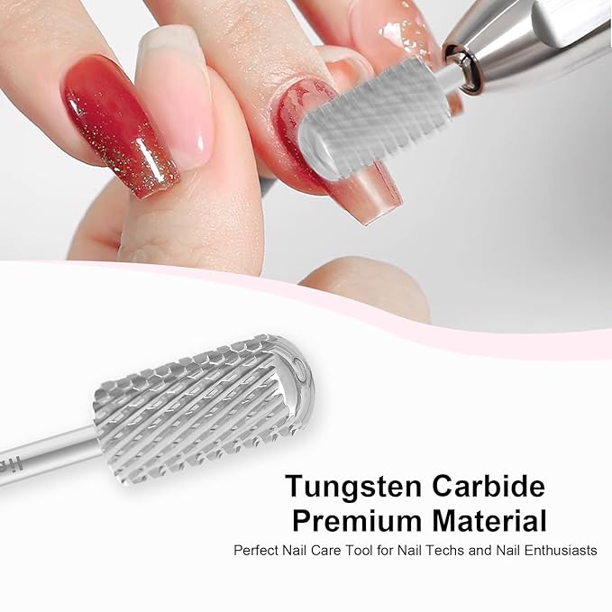 3/32" Large Barrel Smooth Round Top Tungsten Carbide Nail Drill Bit Safety Bit for Gel & Acrylic Removal, 2-Way Rotating Efile Tip, Salon Electric File Accessory (XC Grit, Silver)