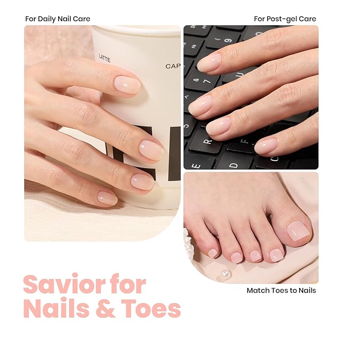 Beetles Sheer Light Nude Pink Nail Polish With 2 in 1 Base & Top Coat Set, Fast Drying & Nail Strengthen, Nail Lacquer Peach Liqueur, No UV Lamp Needed Nail Art Gifts for Women