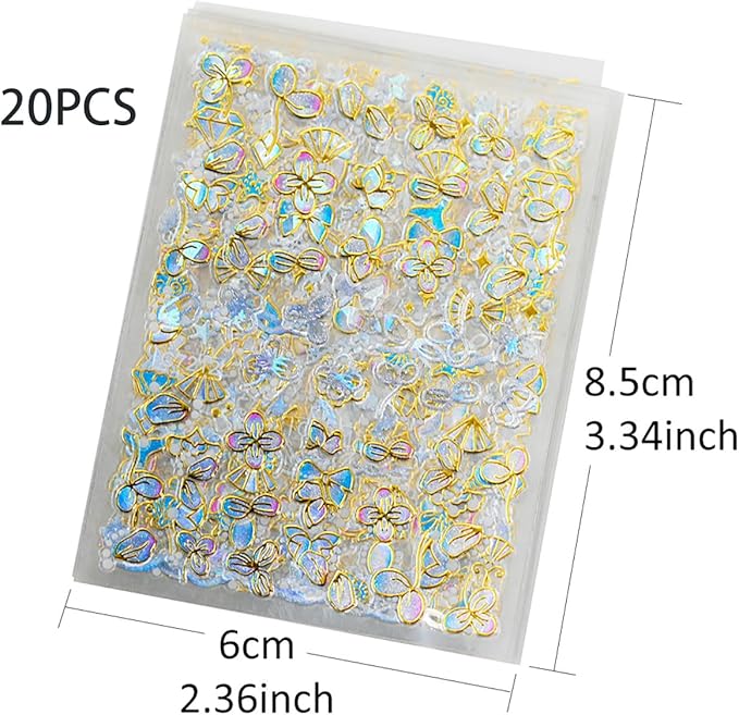 20 Sheets Butterfly Flower Nail Art Stickers Spring Summer Butterfly Nail Art Design Decals 3D Self-Adhesive Colorful Butterflies Nail Sticker Designer Nail Charms for Women DIY Nail Decoration