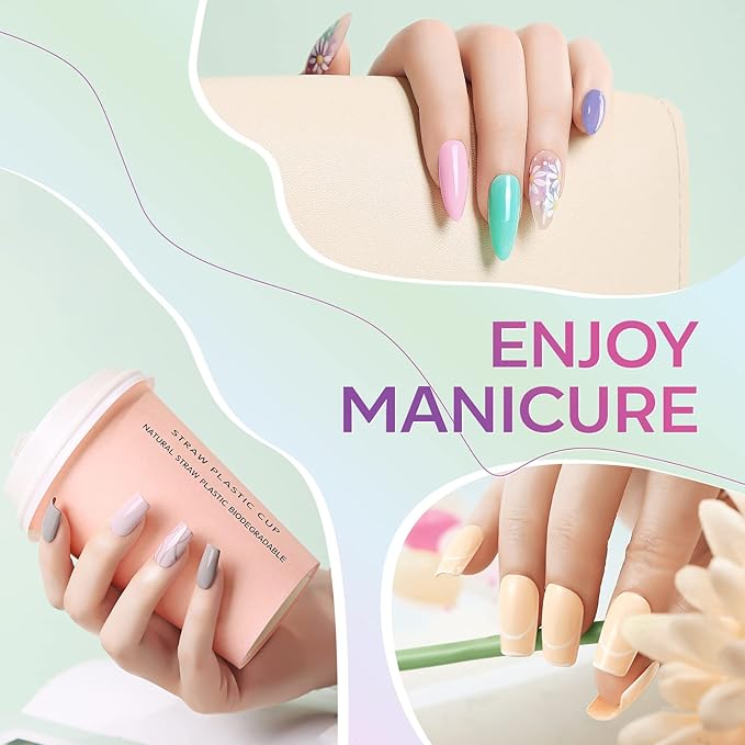 Gellen 10 Colors Gel Nail Polish Starter Kit With UV/LED Light, 24W UV Nail Lamp, Pastel Pink Blue Green Gel Base Top Coat Nail Art Design Tools, All-In-One Gift Set, Salon/Home DIY Gel Manicure Kit