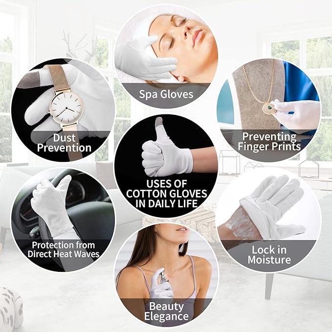 4 Pairs Touch Screen Moisturizing Gloves White Cotton Moisturizing Gloves Overnight Bedtime Heal Eczema Sleeping Lotion Hand Spa Treatment Gloves Repair Rough Cracked Dry Chapped Hands Skin(White)