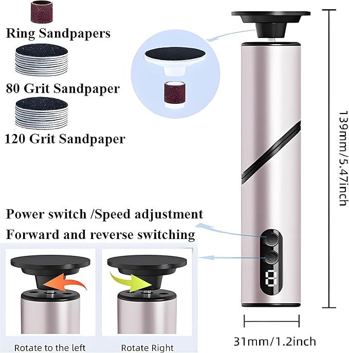 Foldable Electric Foot Callus Remover, Foot Files, 9-Speed Foot Sander Pedicure Tools for Feet Dead Skin with Sandpaper Disk and Nail Care(Rose Gold)