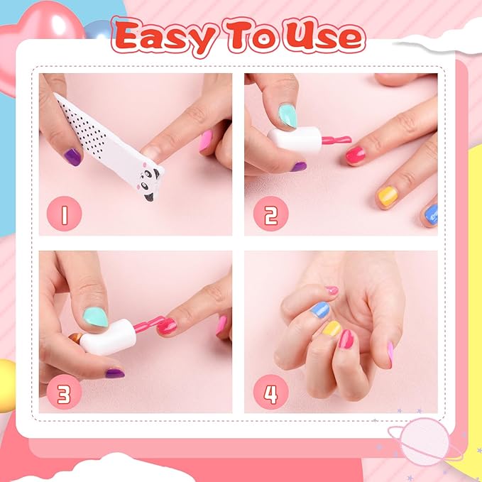 Kids Nail Polish - 100% Non Toxic Peel - Off Water-Based Quick Dry Nail Polish for Toddler 7 Candy Colors With Sticker for Girls Ages 3+