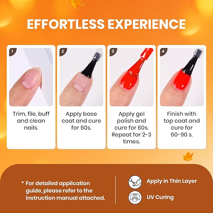 Beetles Fall Gel Nail Polish Set – Autumn Aura 20 Colors Gel Polish Kit, Burgundy Red Brown Yellow Orange Purple Cat Eye & Glitter Soak Off UV LED Manicure with Base Glossy Matte Top Coat