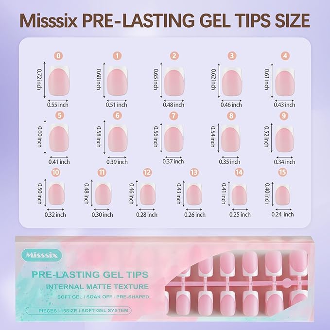 Misssix French Tip Press On Nails, 160Pcs French Gel Nail Tips Short Square, Pink White Soft Gel Fake Nails, X-BASIC Tips Starter Kit for Nail Art DIY 16 Sizes