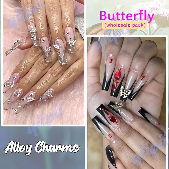 180pcs 3D Butterfly Nail Charms - Golden & Silver Butterflies, Alloy Studs for Acrylic Nails, DIY Crafts
