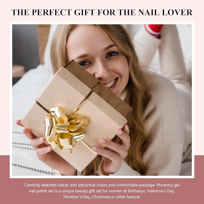 phoenixy Gel Nail Polish 25+5 PCS Gel Nail Polish Kit with Base Coat Glossy Matte Gold Glitter and Silver Glitter Top Coat Pink Red Green Starter Gift for Women