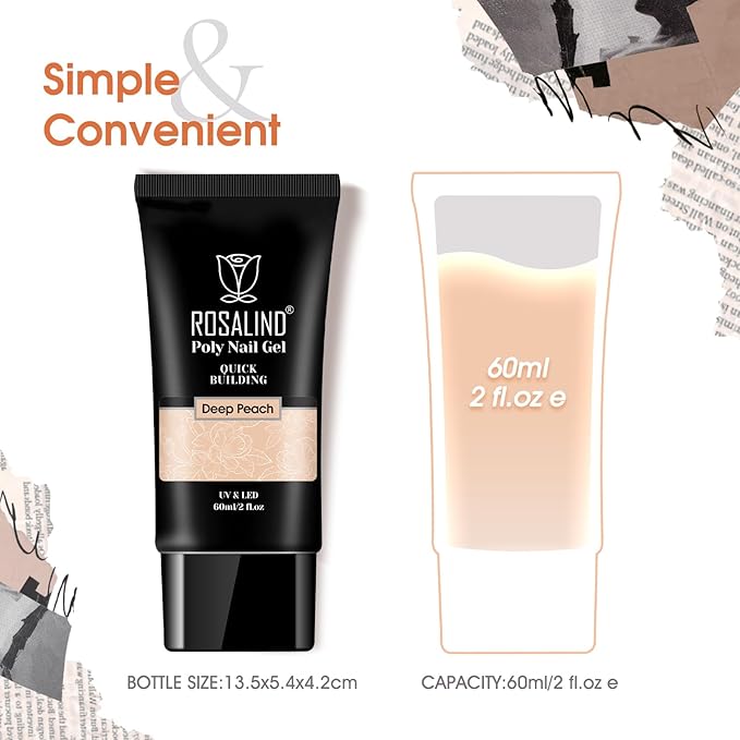 ROSALIND Nude Poly Extension Gel, 60ml Nude Poly Nail Gel for Nail Art Decoration, Hot Builder Color Nail Thickening Extension Easy to DIY Use at Home Need UV Lamp