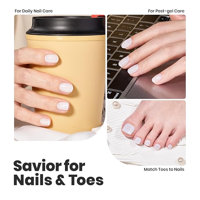 Beetles White Nail Polish - 15ml Milky White Nail Polish with 2 in 1 Base Top Coat Quick Dry & Long Lasting Nail Polish Set Milk Cheese Nail Strengthener Polish Gift for Women Girls