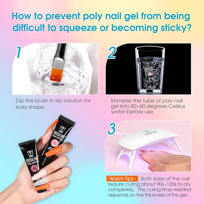 ROSALIND 20 Colors Poly Nail Gel Kit with Mini Nail Lamp Glitter Poly Nail Gel Kit Collection with Tools Clear All Seasons Classic Colors Halloween Starter Kit