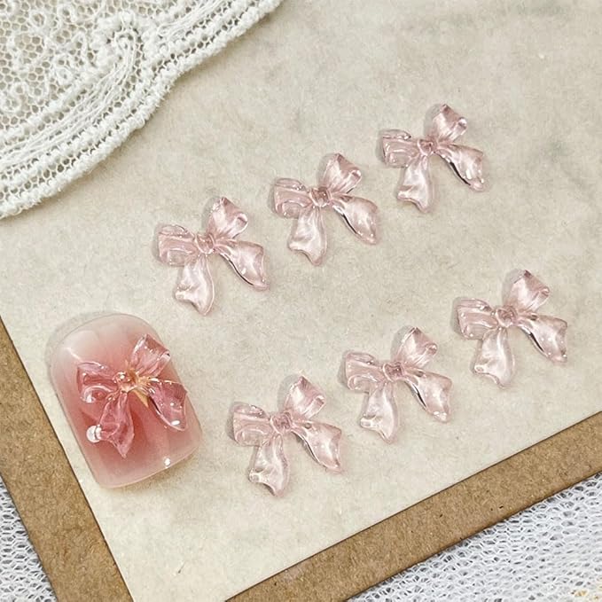100PCS Bow Nail Charms, 3D Cute Colorful Bow Colorful Aurora Flat Back Manicure Decorations for Nail Jewelry DIY Crafts