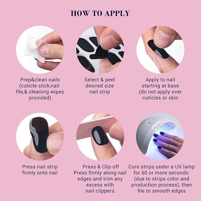 MelodySusie Semi Cured Gel Nail Strips (Pink French Tips), Works with Nail lamp, Salon Quality, Long Lasting, Easy to Apply abd Remove, Includes 20Pcs, 2 Prep Pads, Nail File and Wooden Stick