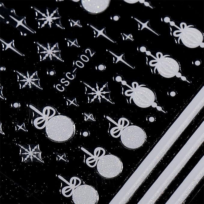 JMEOWIO 8 Sheets Christmas Glitter Nail Art Stickers Decals Self-Adhesive Cute Snowflake Winter Holiday White Nail Supplies Nail Art Design Decoration Accessories
