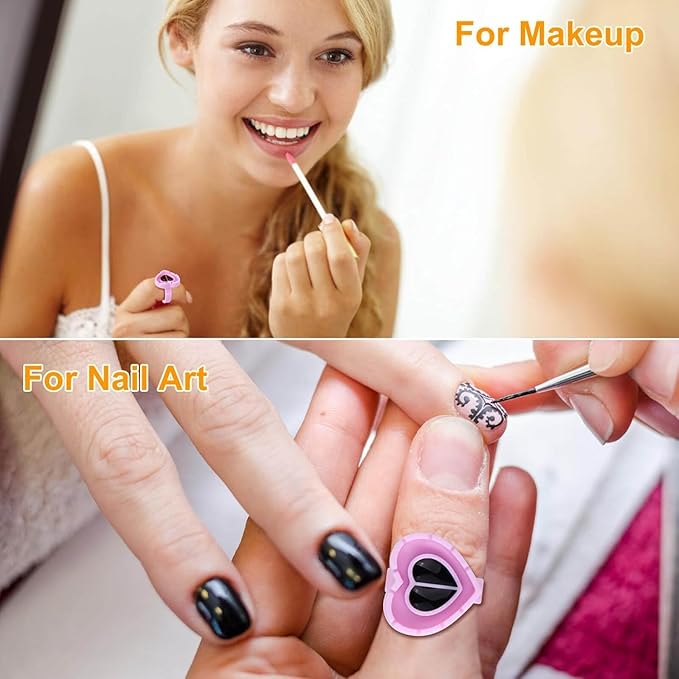 100 Pieces Lash Glue Rings, 2 in 1 Holder Open Ring(Simple Packaging)-(Pink Heart Shape)