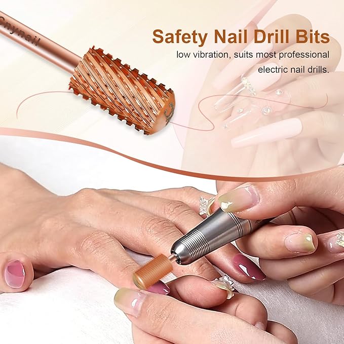 3/32" Large Barrel Smooth Round Top Tungsten Carbide Nail Drill Bit Safety Bit for Gel & Acrylic Removal, 2-Way Rotating Efile Tip, Salon Electric File Accessory (2XC Grit, Rose Gold)