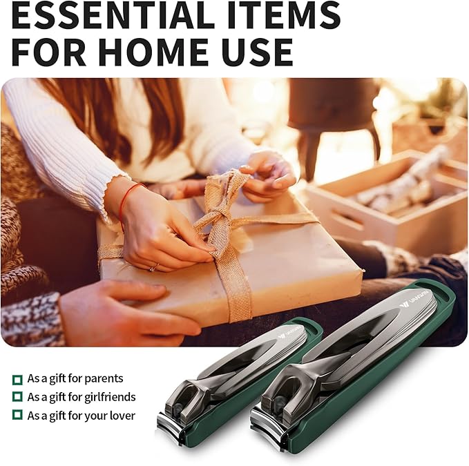 Nail Clippers for Men with Catcher, 2-Pack Large & Small Anti-Splash Nail Clippers for Fingernails & Toenails, Sharp Stainless Steel Heavy-Duty Self-Collecting Nail Cutter for Men Women