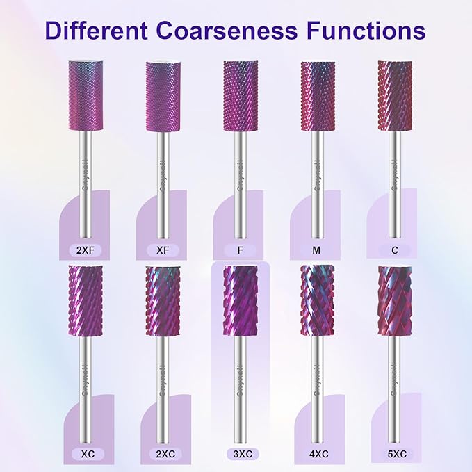 3/32" Large Barrel Bit Tungsten Carbide Nail Drill Bit Safety Bit for Gel & Acrylic Removal, 2- Way Rotating Efile Tip, Salon Electric File Accessory (3XC Girt, Purple)