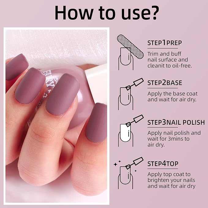Matte Nail Polish Quick Dry Nail Lacquer for Nail Art Varnish, Mist Effect Matte Finish Velvet Nail Polish, 0.35 fl oz (Glamour Purple-24, 10 ML)
