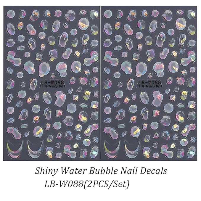 Water Bubble Nail Art Stickers Summer 3D Embossed Bubble Nail Decals 3PCS Colored Shiny Cute Dreamy Bubbles French Tip Design Summer Nails Adhesive Stickers Accessories for Women DIY Nail Decorations