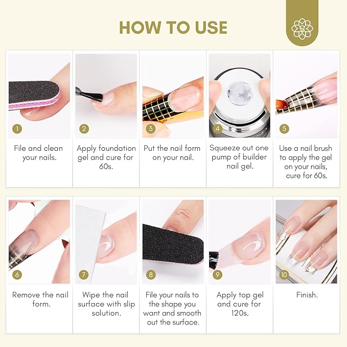 SAVILAND Builder with Air Cushion Design, Clear Hard Gel for Extension, Builder Base &Strengthener Art Manicure Set with 100pcs Forms and Acrylic Brush