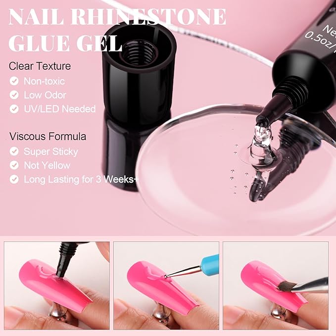 3D Nail Charms and Gems Set 4 with Rhinestone Glue, 20PCS Gold and Silver Chunky Butterfly Nail Charms, 3D Flowers for Nails, Crystal and Pearls + Metal Caviar Beads + Picker Tool for Y2K Nail Decor