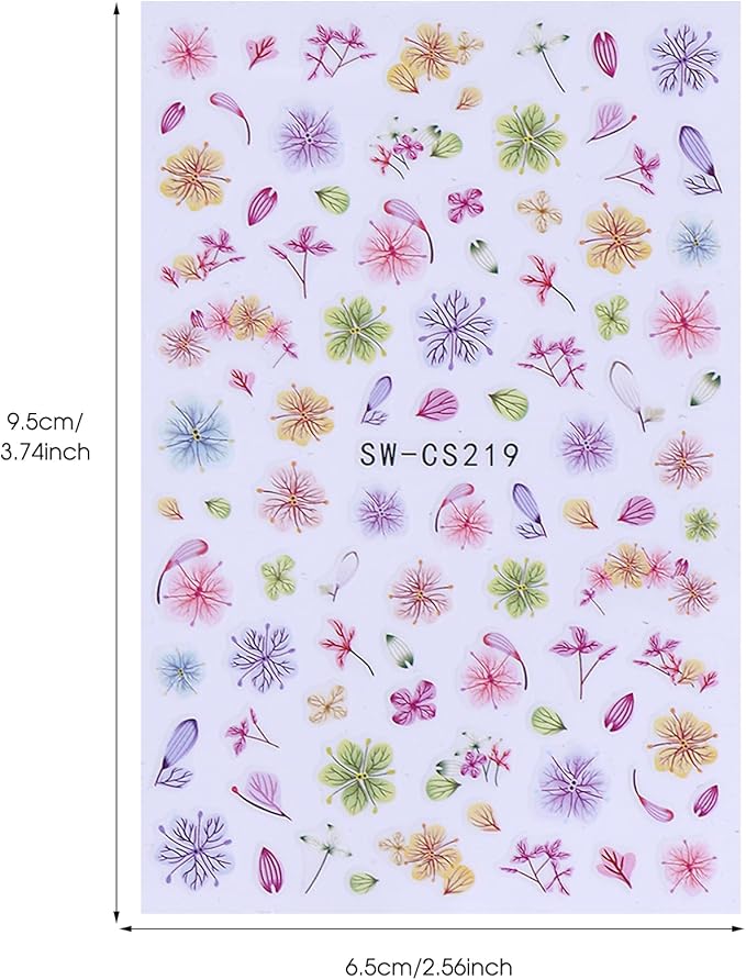 Flower Stickers for Nail Art Decals - 12 Sheets Spring Butterfly Nail Stickers with Tweezers 3D Floral Leaves Plant Nail Art Designs DIY Self Adhesive Daisy Blossom Nail Supplies Decorations