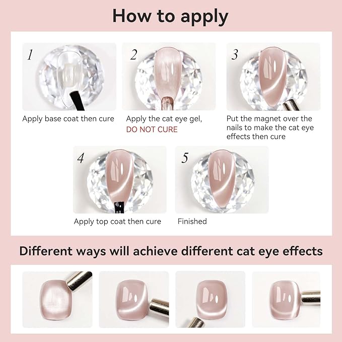 Nude Magnetic Cat Eye Gel Nail Polish Set with Magnetic Stick and Nail Lamp, 12ML