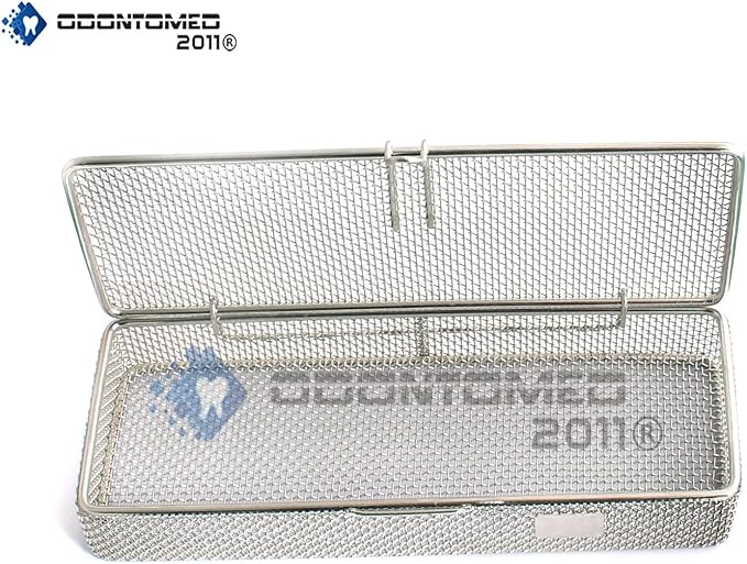 OdontoMed2011 Instrument Tray and Mesh Perforated Baskets Sterilization Tray 9" X 3" X 1" with Lid Stainless Steel, OD2011-DN-312