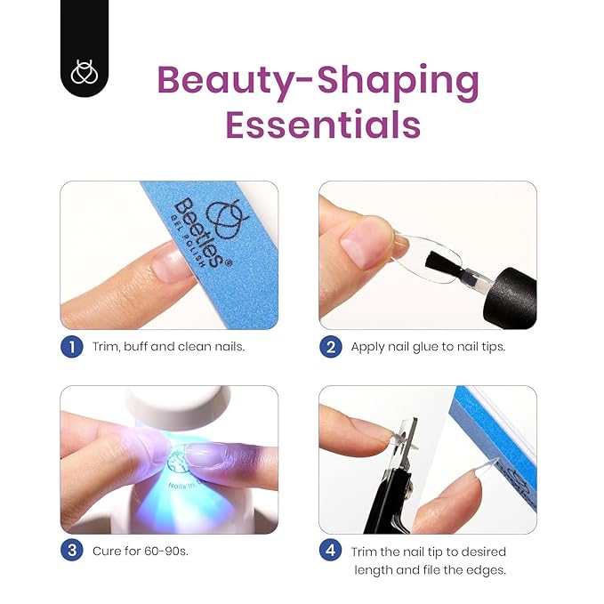 Beetles Nail Tips 240 Pcs Short Oval Nail Kit 5 In 1 Nail Glue Base Gel Uv Led Lamp Press on Nails Easy Nail Extension Set for Women