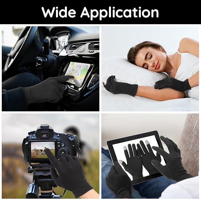Segbeauty 8 Counts Black Cotton Gloves Touchscreen for Women and Men, 4 Pairs Hand Moisturizer Gloves with Elastic Band, Soft Sleeping Glove for Dry Hands Overnight, Spa Lotion Cotton Glove Liners