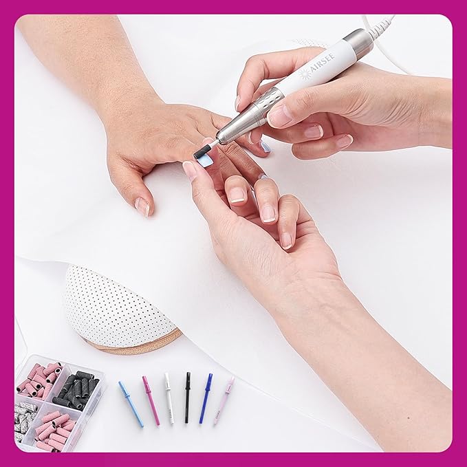 AIRSEE 3.1mm Small Nail Drill Mandrel Bits for Mini Efile Sanding Bands, Stainless Steel Professional Electric Head Clean Remove Cuticle Removing, Acrylic Manicure Sander Safety (Pistil Pink)