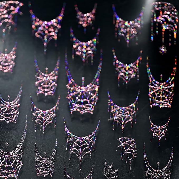 1 Sheets Halloween Nail Stickers for Nail Art 5D Self-Adhesive Embossed Pink Spider Web Nail Art Stickers Halloween Spider Web Nail Decals Glitter Nail Design Sticker for Women DIY Nails Decoration