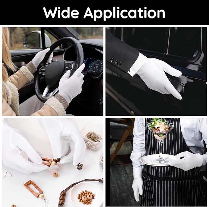 Segbeauty 24 Count White Cotton Hand Gloves with Elastic Band, Extra Large Lotion Moisturizing Gloves (12 Pairs) for Men and Women, Dry Skin Care Overnight Sleeping Gloves