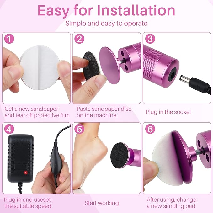 Electric Foot Callus Remover, 2-in-1 Electric Foot Filer/Nail Filer, Callus Remover for Feet with 60Pcs+12Pcs Sandpaper Discs,Holiday Gift Foot Repair Tool, Pink