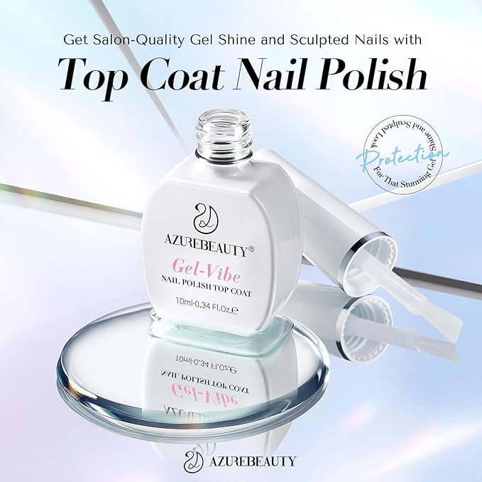 AZUREBEAUTY Natural Top Coat Nail Polish – Clear, Quick Dry, Long Lasting, Glossy Shine, Air Dry Formula, Smooth Finish, Nail Lacquer for Manicure & Nail Art, Salon-Quality